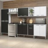 Cozinha Completa Compacta C/ Armário E Balcão C/ Tampo 6 Pçs Xangai Jazz Multimóveis Branca/preta