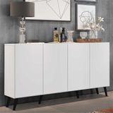 Aparador Buffet 4 Portas c/ Pés Retrô Veneza Multimóveis Branco/Preto