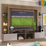 Rack Estante Com Painel E Suporte Tv 65&quot; E 2 Portas Catar Multimóveis Br3386 Madeirado/lacca Fumê