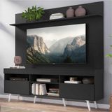 Rack com Painel TV 65' Madri Multimóveis Pés Retrô e Prateleira  Preto/Branco