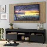 Rack c/ Painel TV 65' Rodízios e 2 portas Londres Multimóveis Preto/Rustic