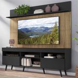 Rack com Painel TV 65' Madri Multimóveis Preto/Rustic com Prateleira e Pés Retrô Preto