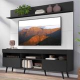 Rack com Painel TV 65' Madri Multimóveis Preto/Branco com Prateleira e Pés Retrô Preto