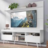 Rack com Painel TV 65' Madri Multimóveis Pés Retrô e Prateleira Branco