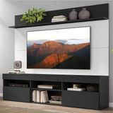 Rack com Painel TV 65' Madri Multimóveis e Prateleira Preto/Branco