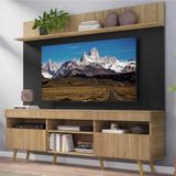 Rack com Painel TV 65' Madri Multimóveis Rustic/Preto com Prateleira e Pés Retrô Natural