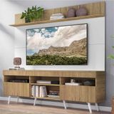 Rack com Painel TV 65' Madri Multimóveis Rustic/Branco com Prateleira e Pés Retrô Branco
