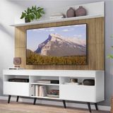 Rack com Painel TV 65' Madri Multimóveis Branco/Rustic com Prateleira e Pés Retrô Preto