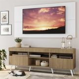 Rack c/ Painel TV 65' Rustic/Branco Londres Multimóveis Pés Retrô Branco