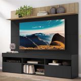 Rack com Painel TV 65' Madri Multimóveis e Prateleira Preto/Rustic