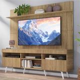 Rack com Painel TV 65' Madri Multimóveis Rustic com Prateleira e Pés Retrô Branco