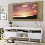 Rack c/ Painel TV 65' Branco/Rustic Londres Multimóveis Pés Retrô Branco