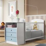 Berço Multimóveis Rafael com Gavetas Branco/Azul para colchão 130x60 REF. 0516