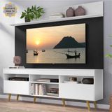 Rack c/ Painel e Suporte TV 65' Madri Multimóveis Branco/Preto com Prateleira e Pés Retrô Natural