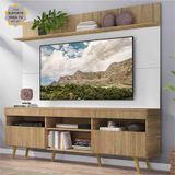 Rack com Painel e Suporte TV 65' Madri Multimóveis Rustic/Branco com Prateleira e Pés Retrô Natural