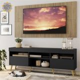 Rack c/ Painel e Suporte TV 65' Preto/Rustic Londres Multimóveis Pés Retrô Natural