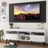 Rack c/ Painel e Suporte TV 65' Branco/Preto Londres Multimóveis Pés Retrô Preto