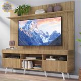 Rack com Painel e Suporte TV 65' Madri Multimóveis Rustic com Prateleira e Pés Retrô Branco