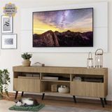 Rack c/ Painel e Suporte TV 65' Rustic/Branco Londres Multimóveis Pés Retrô Preto