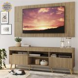 Rack Com Painel E Suporte Tv 65&quot; Londres Multimóveis Pés Retrô E 2 Portas Rustic/natural