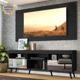 Rack c/ Painel e Suporte p/ TV 65' c/ Espelho e Pés Retrô Flórida Multimóveis Preto