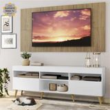 Rack c/ Painel e Suporte TV 65' Branco/Rustic Londres Multimóveis Pés Retrô Natural