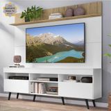 Rack com Painel e Suporte TV 65' Madri Multimóveis Branco/Rustic com Prateleira e Pés Retrô Preto