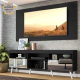 Rack c/ Painel e Suporte p/ TV 65' c/ Espelho e Pés Retrô Flórida Multimóveis Preto/Branco