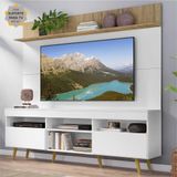 Rack com Painel e Suporte TV 65' Madri Multimóveis Branco/Rustic com Prateleira e Pés Retrô Natural