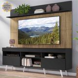 Rack com Painel e Suporte TV 65' Madri Multimóveis Preto/Rustic com Prateleira e Pés Retrô Branco