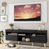 Rack c/ Painel e Suporte TV 65' Preto/Branco Londres Multimóveis Pés Retrô Branco