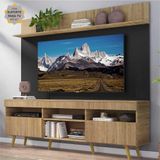 Rack com Painel e Suporte TV 65' Madri Multimóveis Rustic/Preto com Prateleira e Pés Retrô Natural