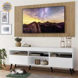 Rack c/ Painel e Suporte TV 65' Branco/Rustic Londres Multimóveis Pés Retrô Preto