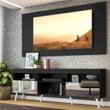 Rack c/ Painel p/ TV 65', espelho e pés retrô Flórida Multimóveis Preto/Branco