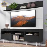 Rack c/ Painel e Suporte TV 65' Madri Multimóveis Preto/Branco com Prateleira e Pés Retrô Branco