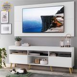 Rack c/ Painel e Suporte TV 65' Londres Multimóveis Pés Retrô Branco/Natural