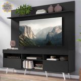 Rack c/ Painel e Suporte TV 65' Madri Multimóveis Pés Retrô e Prateleira  Preto/Branco