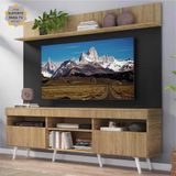 Rack com Painel e Suporte TV 65' Madri Multimóveis Rustic/Preto com Prateleira e Pés Retrô Branco