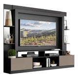 Rack c/ Painel TV 65' Prateleiras c/ Espelho Oslo Multimóveis Preto/Lacca Fumê