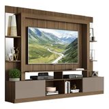 Rack c/ Painel TV 65' Prateleiras c/ Espelho Oslo Multimóveis Madeirado/Lacca Fumê