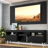 Rack c/ Painel p/ TV até 65' e Pés Retrô Flórida Multimóveis  Preto/Branco