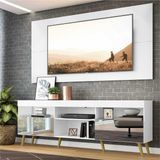 Rack c/ Painel p/ TV 65', espelho e pés retrô Flórida Multimóveis Branco/Natural