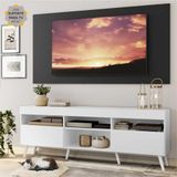 Rack c/ Painel e Suporte TV 65' Branco/Preto Londres Multimóveis Pés Retrô Branco
