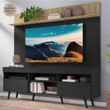 Rack com Painel e Suporte TV 65' Madri Multimóveis Preto/Rustic com Prateleira e Pés Retrô Preto