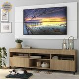 Rack c/ Painel e Suporte TV 65' Rodízios e 2 portas Londres Multimóveis Rustic/Branco