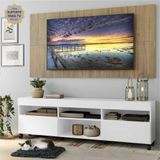 Rack c/ Painel e Suporte TV 65' Rodízios e 2 portas Londres Multimóveis Branco/Rustic