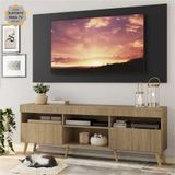 Rack c/ Painel e Suporte TV 65' Rustic/Preto Londres Multimóveis Pés Retrô Natural