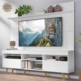 Rack c/ Painel e Suporte TV 65' Madri Multimóveis Pés Retrô e Prateleira Branco/Natural