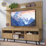 Rack com Painel e Suporte TV 65' Madri Multimóveis Rustic com Prateleira e Pés Retrô Preto