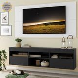 Rack c/ Painel e Suporte TV 65' Suspenso e 2 portas Londres Multimóveis Preto/Branco